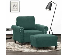 Sofa Krėslas su pakoja, tamsiai žalios spalvos, 60cm, aksomas