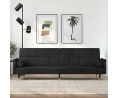 Sofa-lova su pagalvėlėmis, juodos spalvos, aksomas