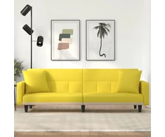Sofa-lova su pagalvėlėmis, šviesiai geltonos spalvos, audinys