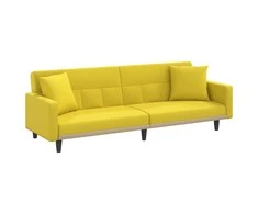 Sofa-lova su pagalvėlėmis, šviesiai geltonos spalvos, audinys