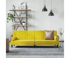 Sofa-lova su porankiais, geltonos spalvos, aksomas