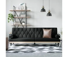 Sofa-lova su porankiais, juodos spalvos, audinys