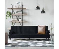 Sofa-lova su porankiais, juodos spalvos, aksomas