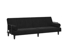 Sofa-lova su porankiais, juodos spalvos, aksomas