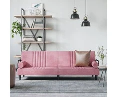 Sofa-lova su porankiais, rožinės spalvos, aksomas