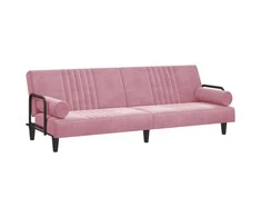 Sofa-lova su porankiais, rožinės spalvos, aksomas
