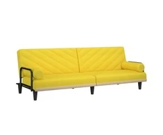 Sofa-lova su porankiais, šviesiai geltonos spalvos, audinys