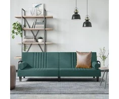 Sofa-lova su porankiais, tamsiai žalios spalvos, aksomas