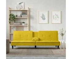 Sofa-lova su puodelių laikikliais, geltonos spalvos, aksomas