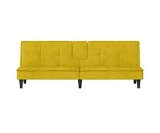 Sofa-lova su puodelių laikikliais, geltonos spalvos, aksomas