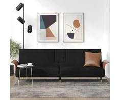 Sofa-lova su puodelių laikikliais, juodos spalvos, aksomas