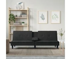 Sofa-lova su puodelių laikikliais, juodos spalvos, aksomas