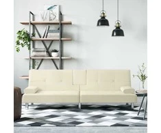 Sofa-lova su puodelių laikikliais, kreminė, dirbtinė oda