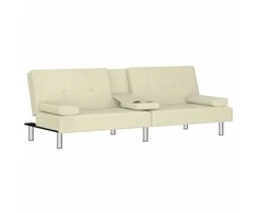 Sofa-lova su puodelių laikikliais, kreminė, dirbtinė oda