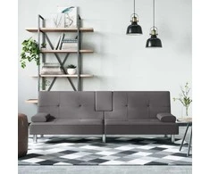 Sofa-lova su puodelių laikikliais, pilkos spalvos, dirbtinė oda