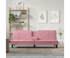 Sofa-lova su puodelių laikikliais, rožinės spalvos, aksomas