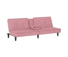 Sofa-lova su puodelių laikikliais, rožinės spalvos, aksomas