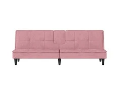 Sofa-lova su puodelių laikikliais, rožinės spalvos, aksomas