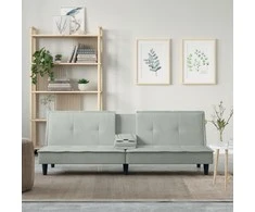 Sofa-lova su puodelių laikikliais, šviesiai pilka, aksomas