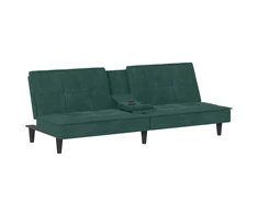 Sofa-lova su puodelių laikikliais, tamsiai žalia, aksomas