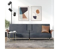 Sofa-lova su puodelių laikikliais, tamsiai pilka, aksomas