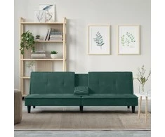 Sofa-lova su puodelių laikikliais, tamsiai žalia, aksomas