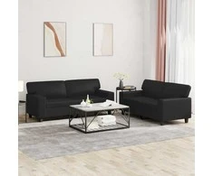 Sofa Sofos komplektas, 2 dalių, juodos spalvos, dirbtinė oda