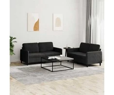 Sofa Sofos komplektas, 2 dalių, juodos spalvos, aksomas