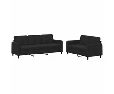 Sofa Sofos komplektas, 2 dalių, juodos spalvos, aksomas