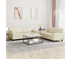 Sofa Sofos komplektas, 2 dalių, kreminės spalvos, dirbtinė oda