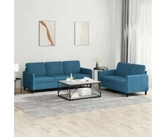 Sofa Sofos komplektas, 2 dalių, mėlynos spalvos, aksomas