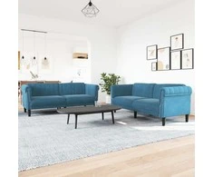 Sofa Sofos komplektas, 2 dalių, mėlynos spalvos, aksomas