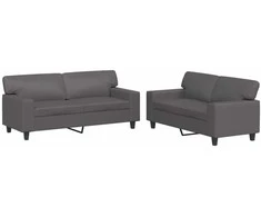 Sofa Sofos komplektas, 2 dalių, pilkos spalvos, dirbtinė oda