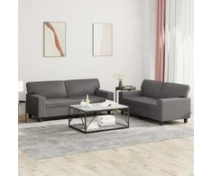 Sofa Sofos komplektas, 2 dalių, pilkos spalvos, dirbtinė oda