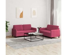 Sofa Sofos komplektas, 2 dalių, raudonojo vyno spalvos, aksomas