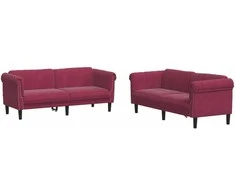 Sofa Sofos komplektas, 2 dalių, raudonojo vyno spalvos, aksomas