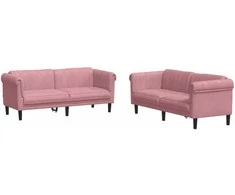 Sofa Sofos komplektas, 2 dalių, rožinės spalvos, aksomas