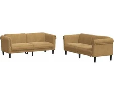 Sofa Sofos komplektas, 2 dalių, rudos spalvos, aksomas