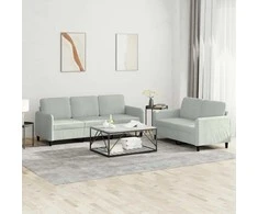 Sofa Sofos komplektas, 2 dalių, šviesiai pilkos spalvos, aksomas