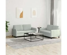 Sofa Sofos komplektas, 2 dalių, šviesiai pilkos spalvos, aksomas