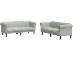 Sofa Sofos komplektas, 2 dalių, šviesiai pilkos spalvos, aksomas