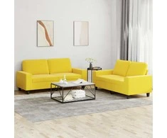 Sofa Sofos komplektas, 2 dalių, šviesiai geltonos spalvos, audinys