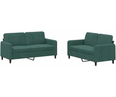 Sofa Sofos komplektas, 2 dalių, tamsiai žalios spalvos, aksomas