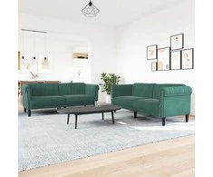 Sofa Sofos komplektas, 2 dalių, tamsiai žalios spalvos, aksomas