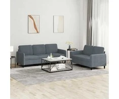 Sofa Sofos komplektas, 2 dalių, tamsiai pilkos spalvos, aksomas
