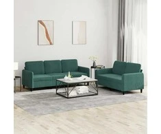 Sofa Sofos komplektas, 2 dalių, tamsiai žalios spalvos, aksomas