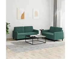 Sofa Sofos komplektas, 2 dalių, tamsiai žalios spalvos, aksomas