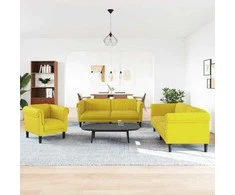 Sofa Sofos komplektas, 3 dalių, geltonos spalvos, aksomas