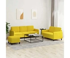 Sofa Sofos komplektas, 3 dalių, geltonos spalvos, aksomas