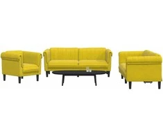 Sofa Sofos komplektas, 3 dalių, geltonos spalvos, aksomas